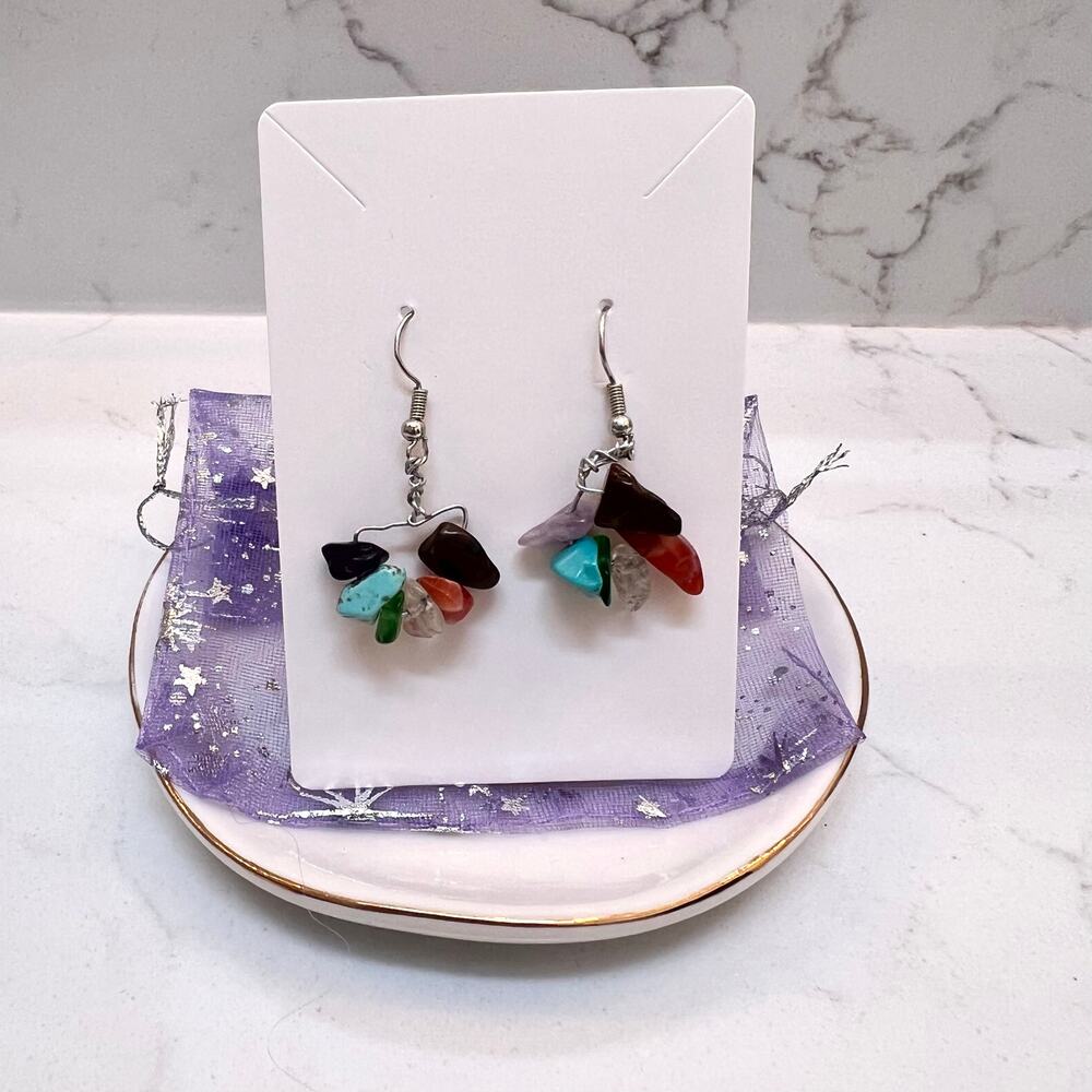 Colorful Pebble Dangly Earrings – Boho, Naturecore, Gorpcore, Hippie Style